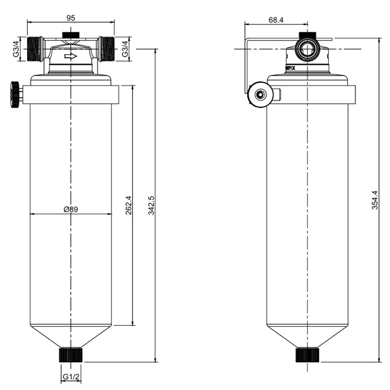 Колба фільтру для води з нерж. сталі 8 атм. 3/4" KOER KV-22-3/4 (KR5875)