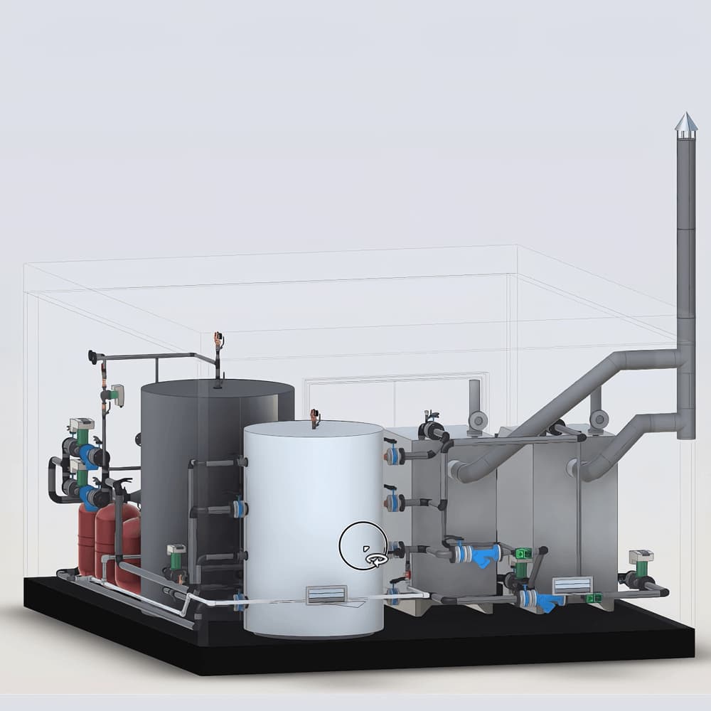 Проєкт модульної котельні з буферною ємністю, теплогенераторами та системою димовідведення